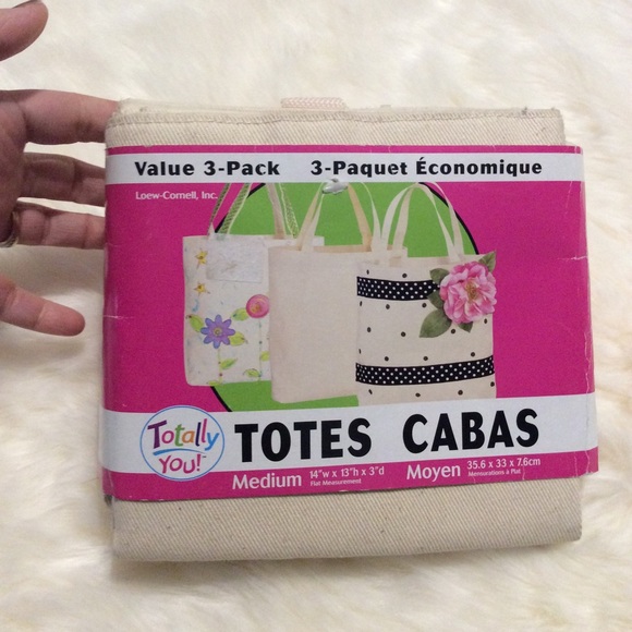 New 3 Pack Totally You Canvas Tote Bag 14 x 13 x 3 - Picture 2 of 4